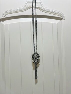 Stella & Dot Gunmetal and Clear Crystal Tassel Pendant Necklace